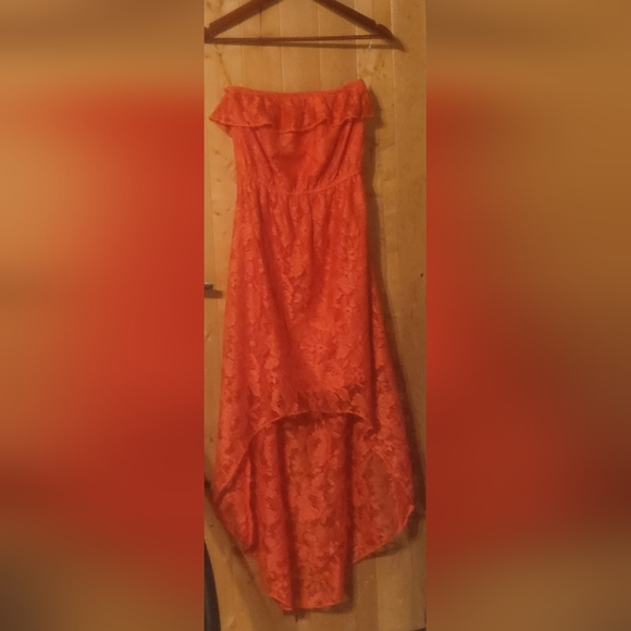 TRIXXI Small Coral Strapless Hi-Low style Lace Dress lined with belt loops EUC - Picture 5 of 8